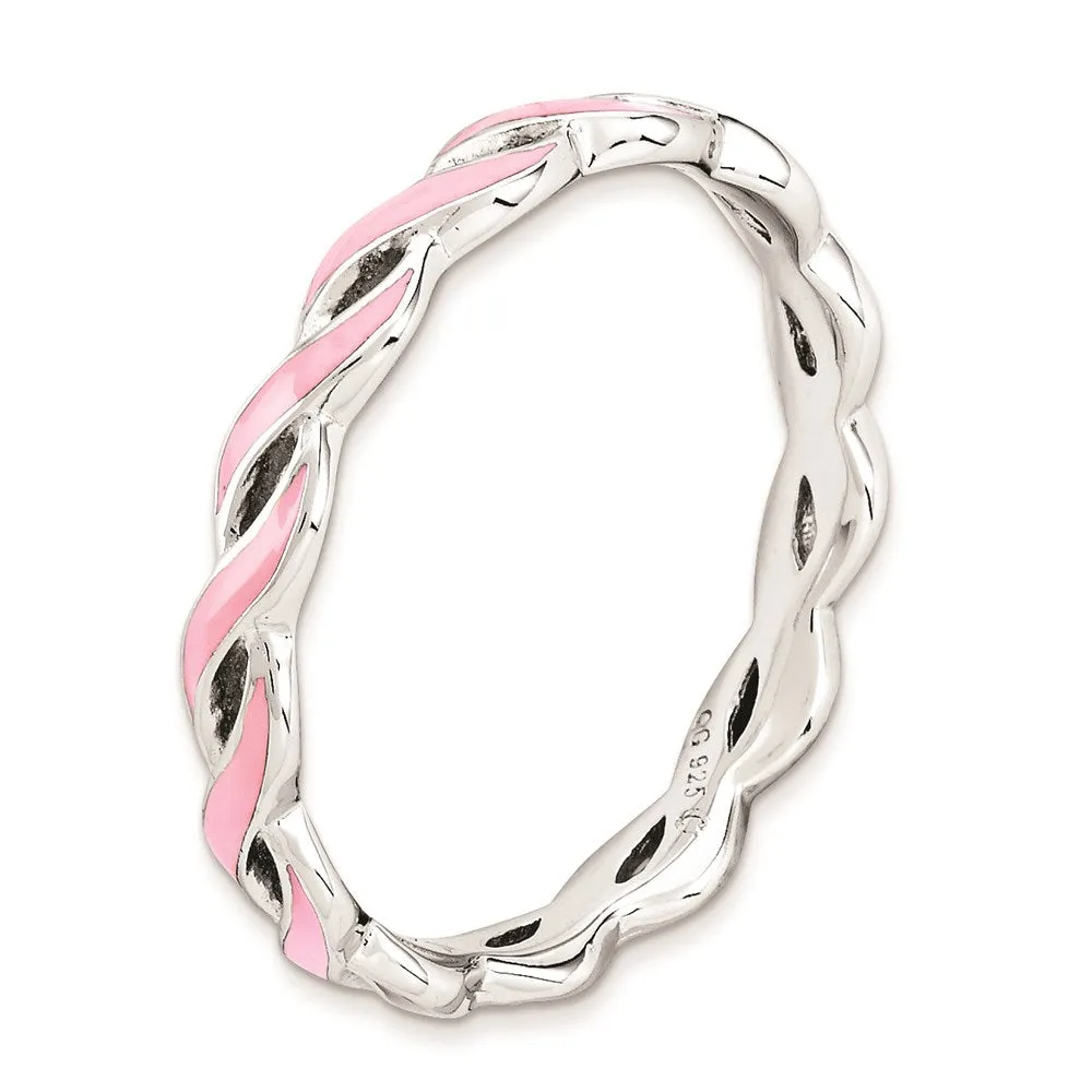 Sterling Silver Stackable Expressions Pink Enamel Ring | QSK1517