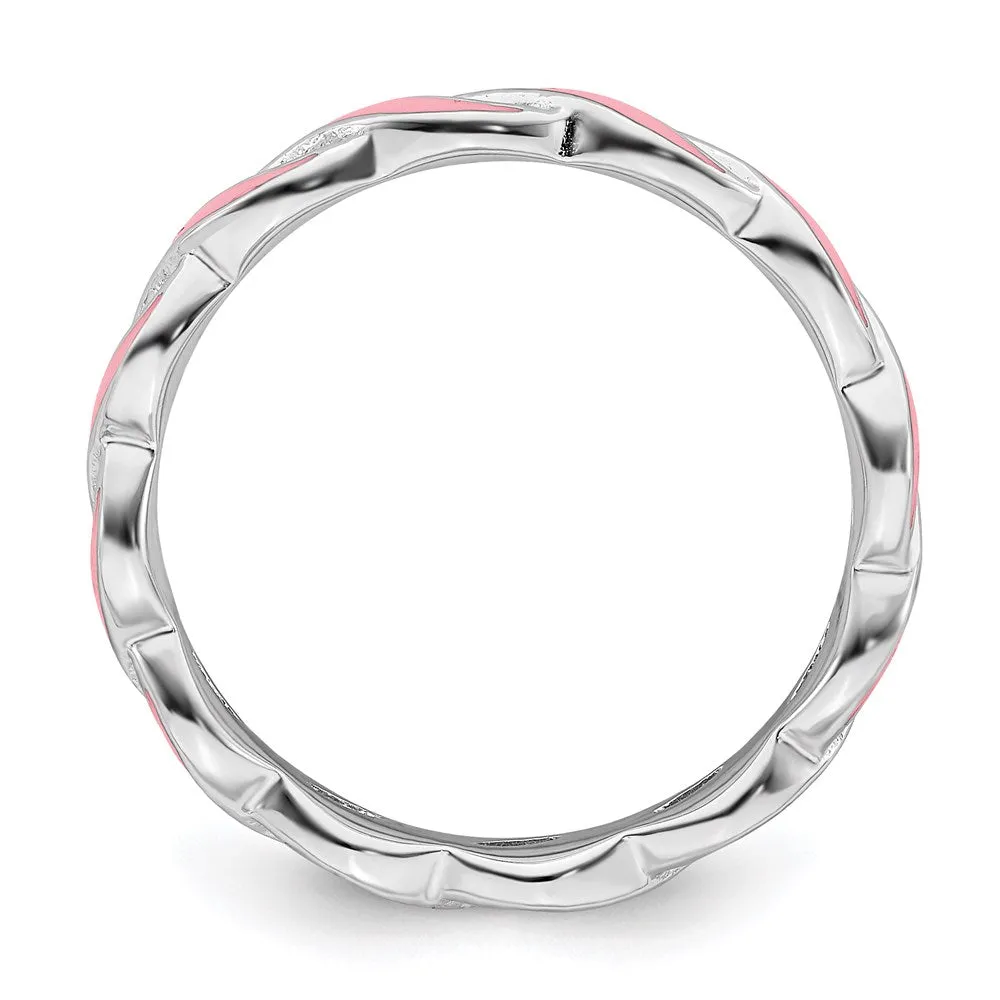 Sterling Silver Stackable Expressions Pink Enamel Ring | QSK1517
