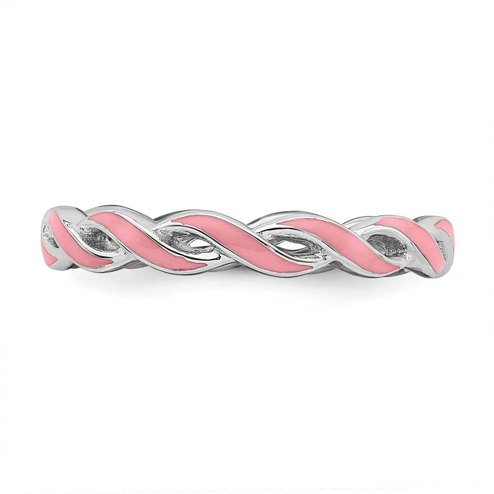 Sterling Silver Stackable Expressions Pink Enamel Ring | QSK1517