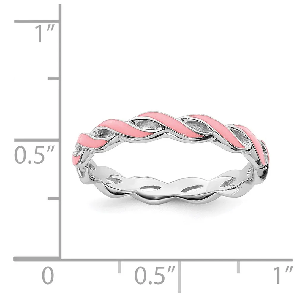 Sterling Silver Stackable Expressions Pink Enamel Ring | QSK1517