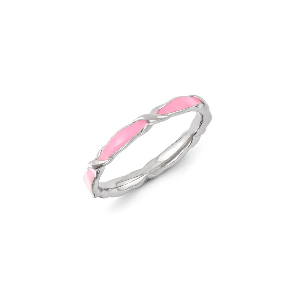 Sterling Silver Stackable Expressions Pink Enameled Ring | QSK1153