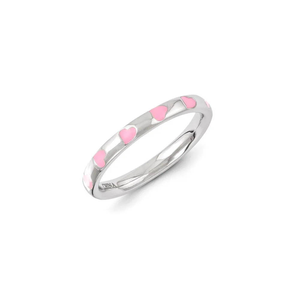Sterling Silver Stackable Expressions Pink Enameled Ring | QSK1154