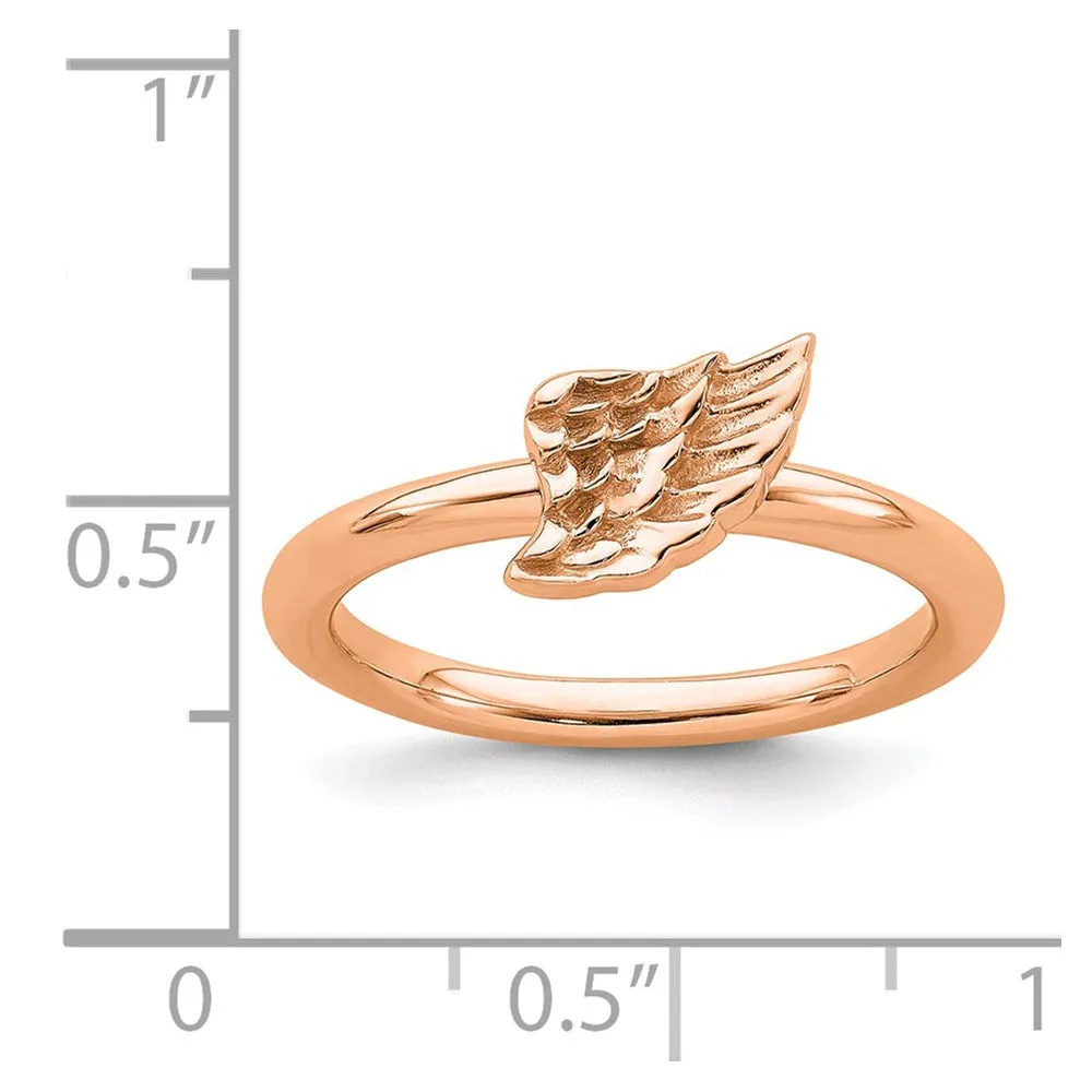 Sterling Silver Stackable Expressions Pink-plated Angel Wing Ring | QSK1983