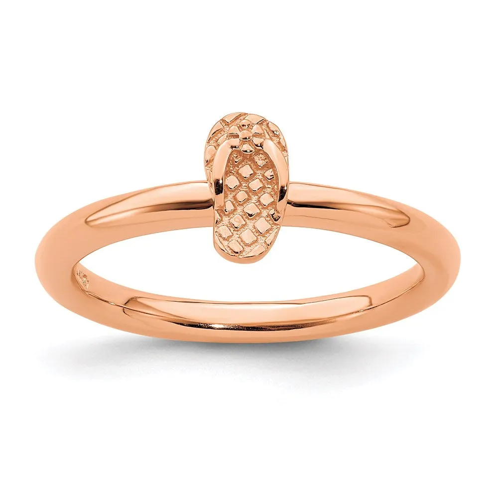 Sterling Silver Stackable Expressions Pink-plated Flip Flop Ring | QSK1965