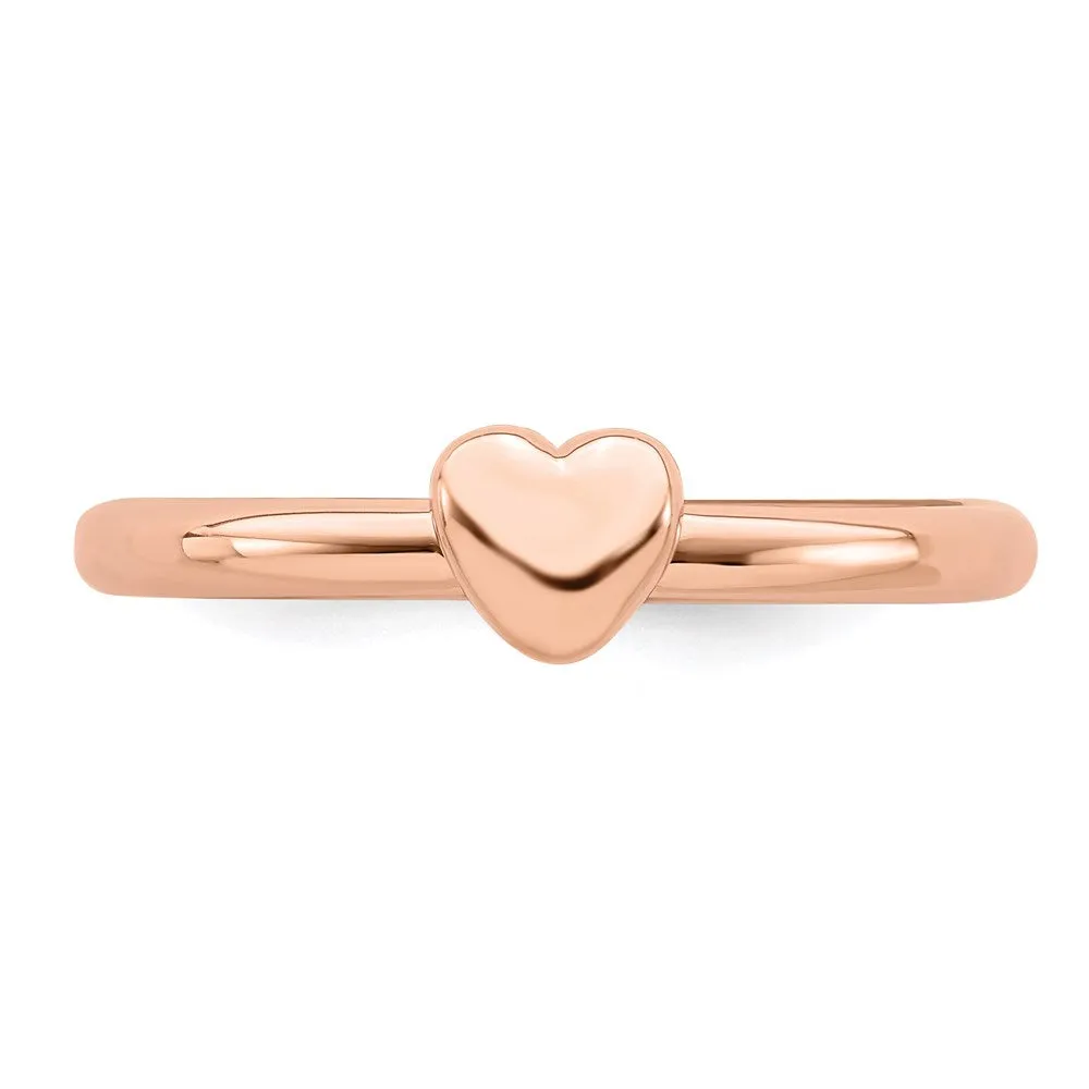 Sterling Silver Stackable Expressions Pink-plated Puffed Heart Ring | QSK1988