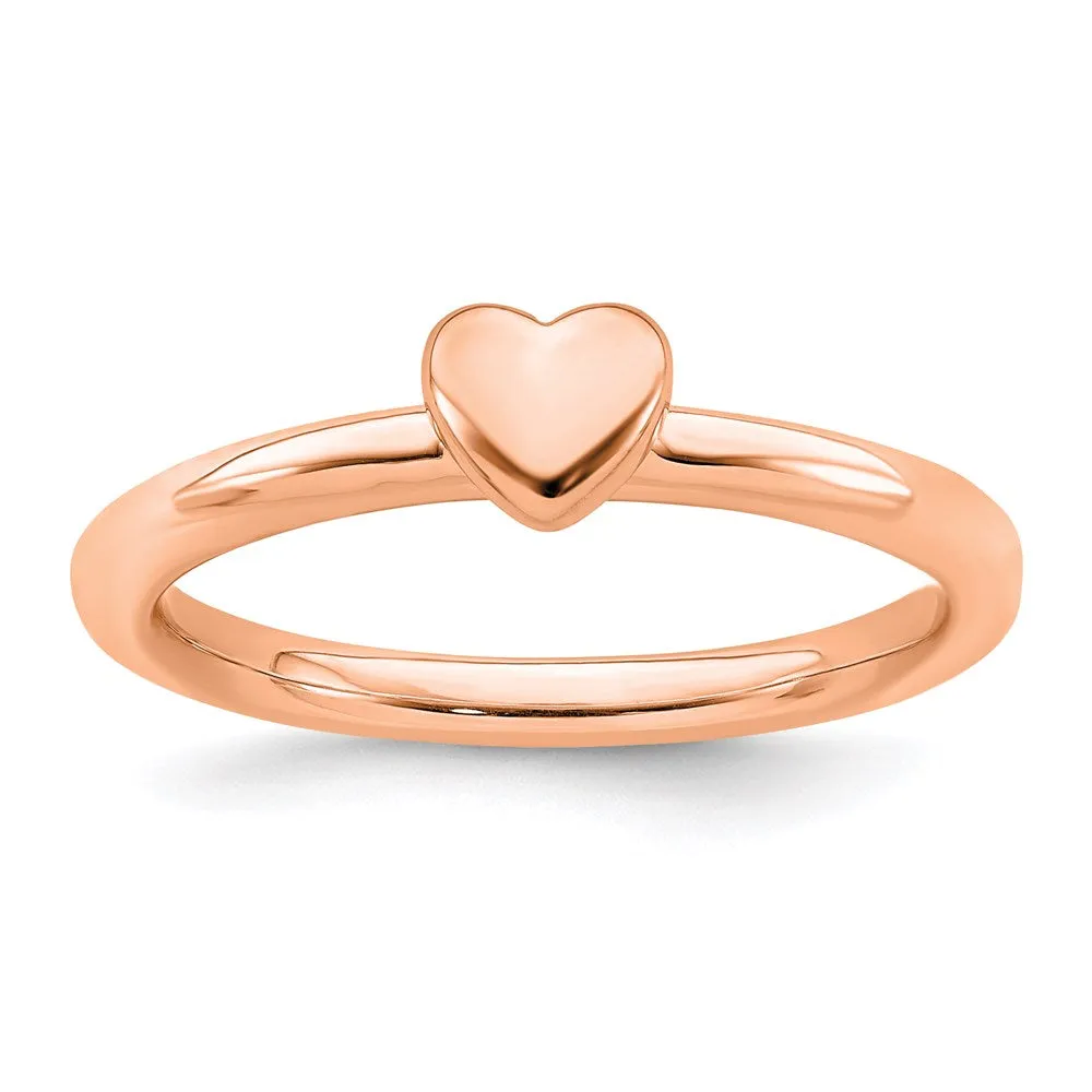 Sterling Silver Stackable Expressions Pink-plated Puffed Heart Ring | QSK1988
