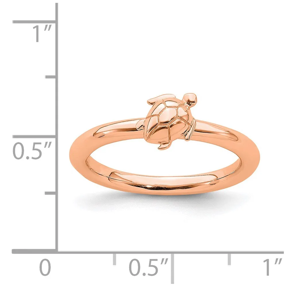 Sterling Silver Stackable Expressions Pink-plated Turtle Ring | QSK1953