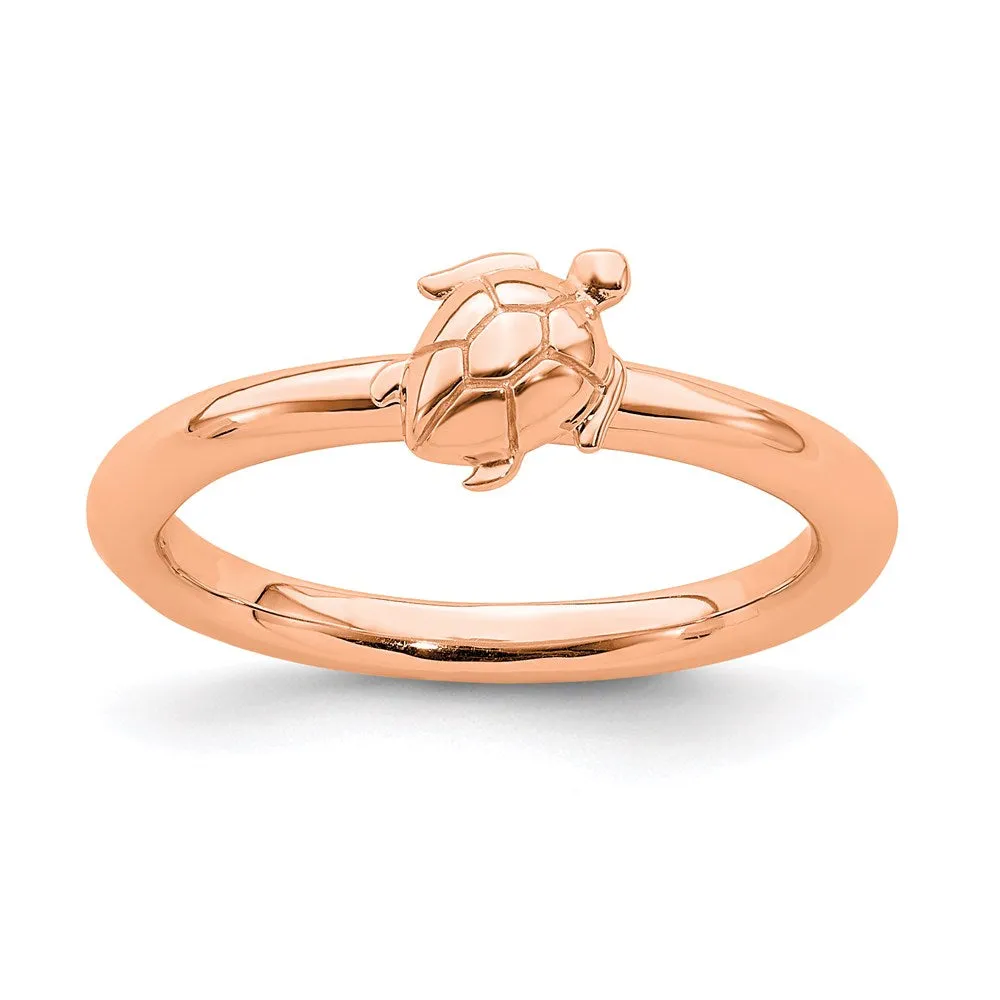 Sterling Silver Stackable Expressions Pink-plated Turtle Ring | QSK1953