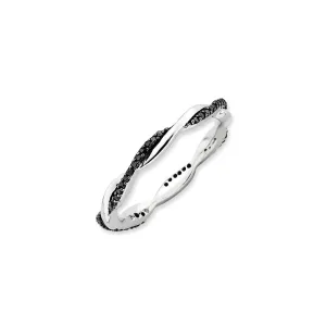 Sterling Silver Stackable Expressions Polished Black Diamond Ring | QSK634