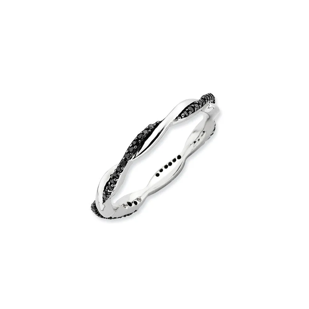 Sterling Silver Stackable Expressions Polished Black Diamond Ring | QSK634