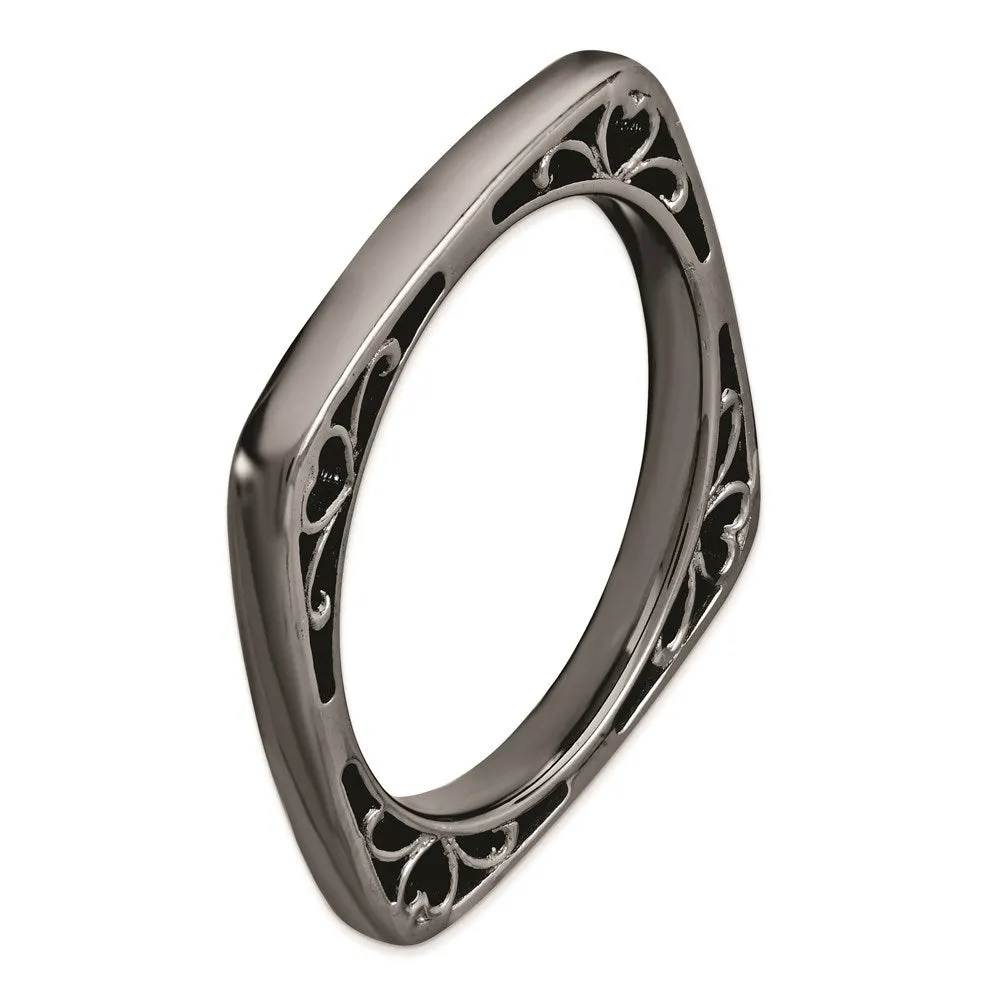 Sterling Silver Stackable Expressions Polished Black-plated Square Ring | QSK778