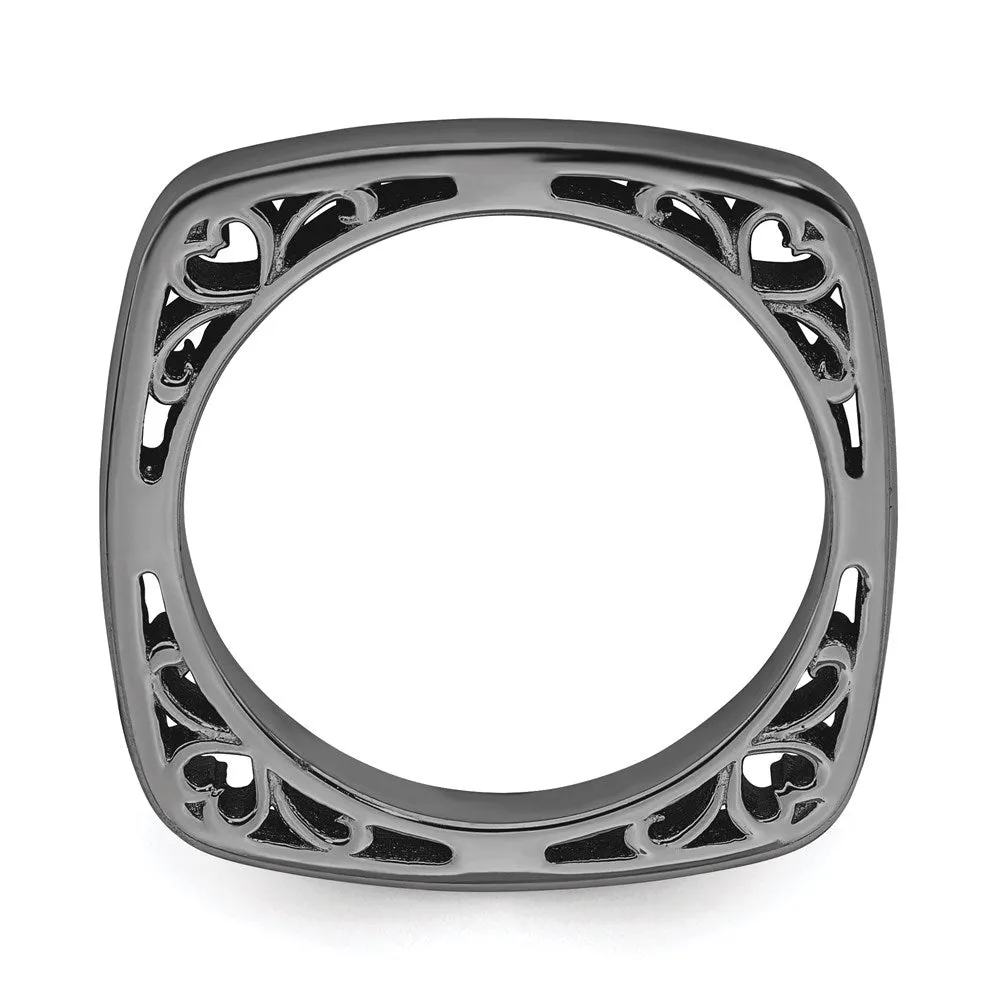 Sterling Silver Stackable Expressions Polished Black-plated Square Ring | QSK778