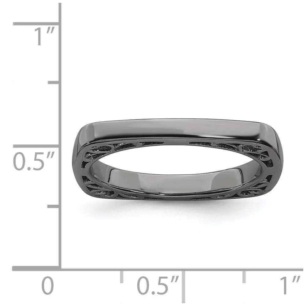 Sterling Silver Stackable Expressions Polished Black-plated Square Ring | QSK778