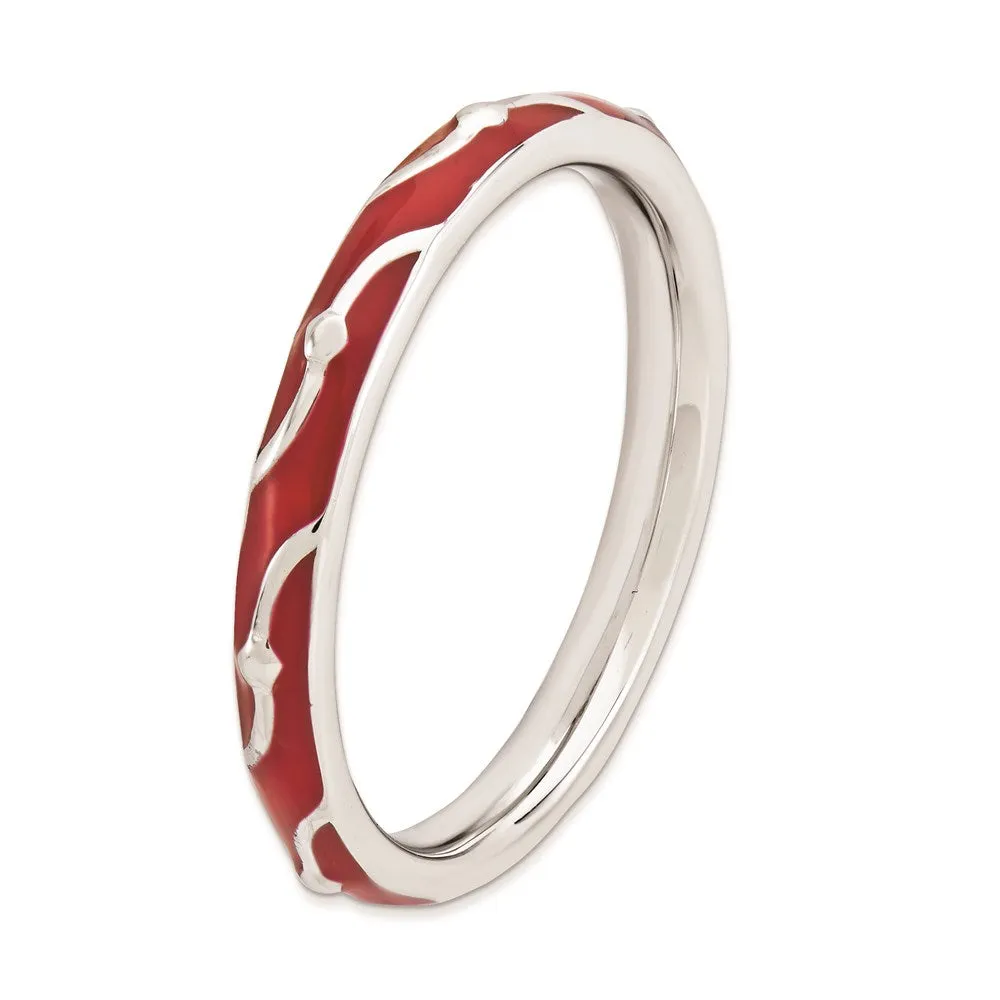Sterling Silver Stackable Expressions Red Enamel Ring | QSK1499