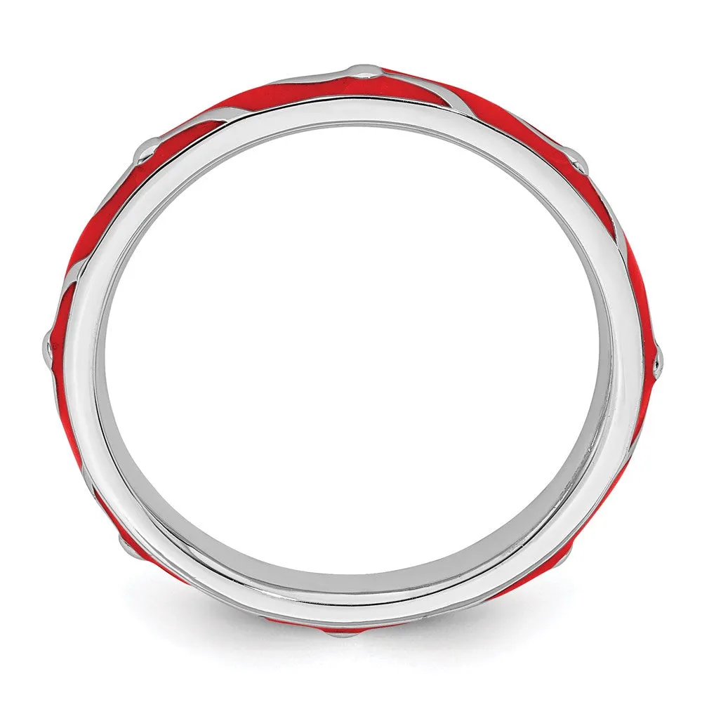 Sterling Silver Stackable Expressions Red Enamel Ring | QSK1499