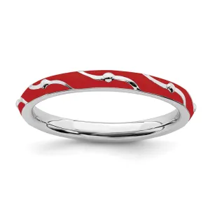 Sterling Silver Stackable Expressions Red Enamel Ring | QSK1499