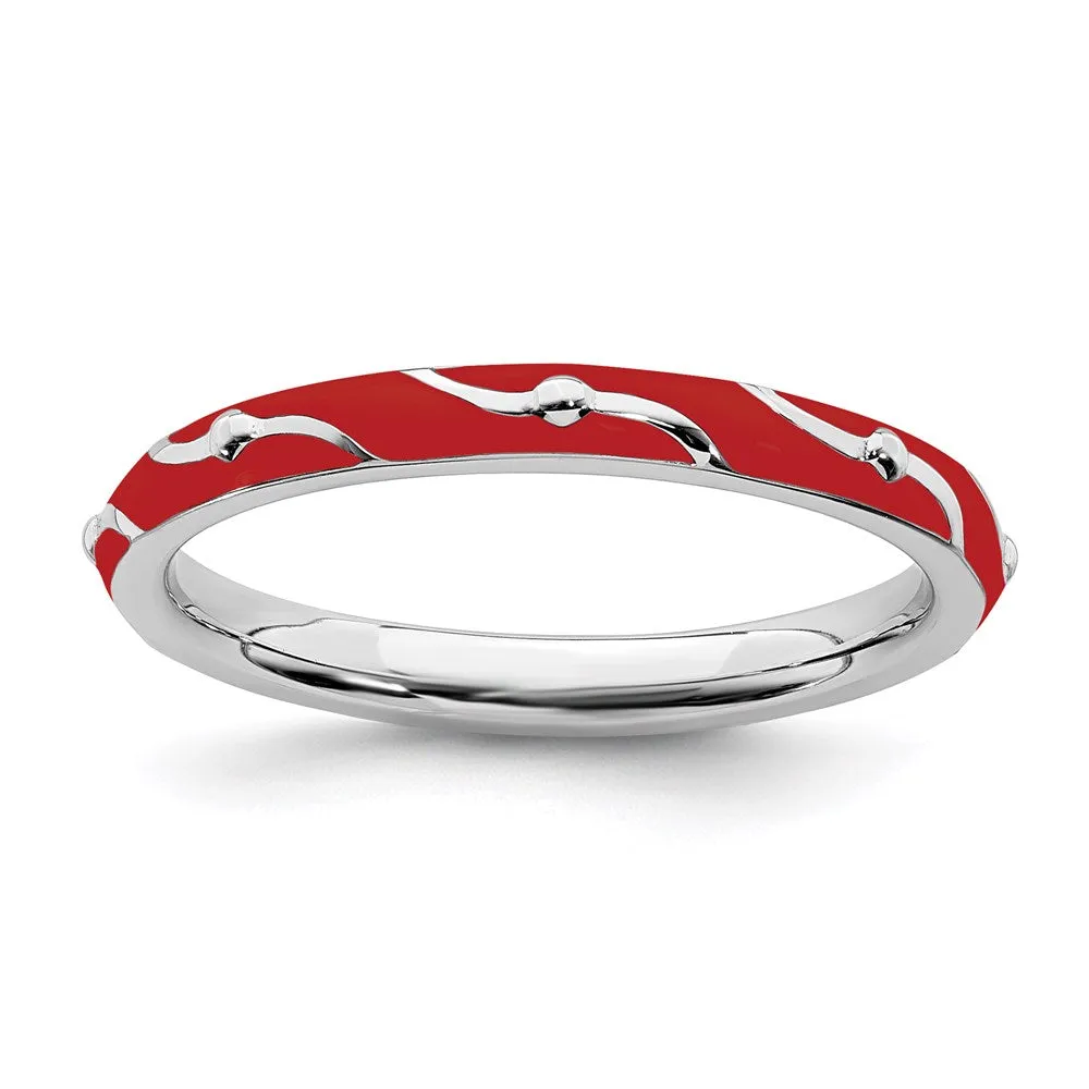 Sterling Silver Stackable Expressions Red Enamel Ring | QSK1499