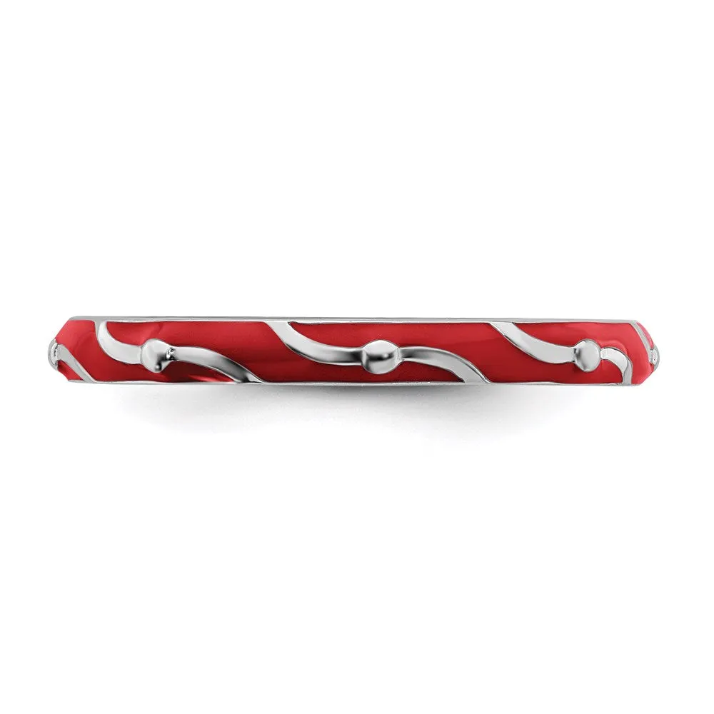 Sterling Silver Stackable Expressions Red Enamel Ring | QSK1499