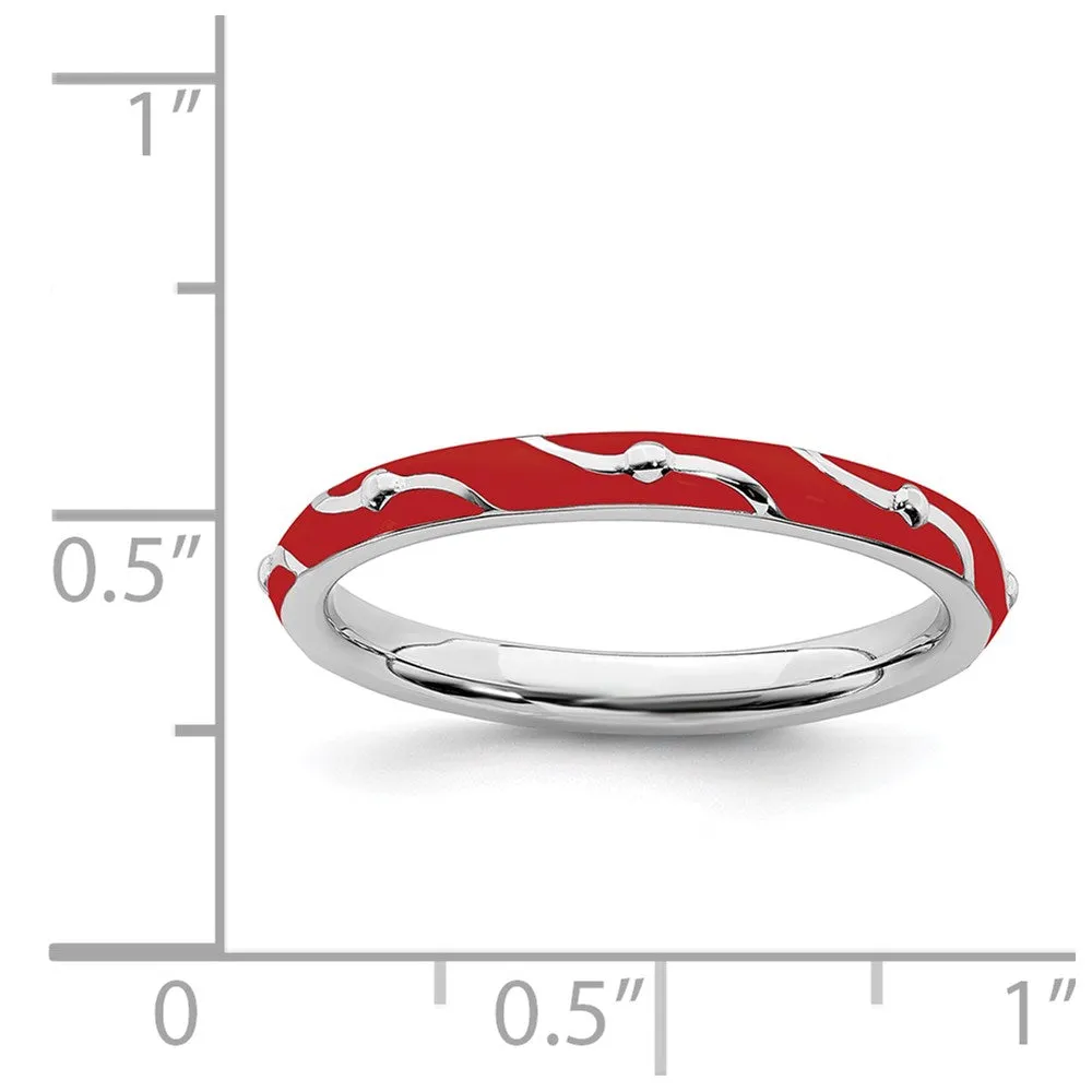 Sterling Silver Stackable Expressions Red Enamel Ring | QSK1499