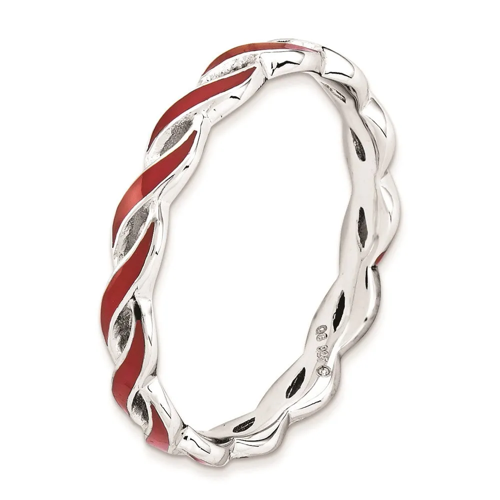 Sterling Silver Stackable Expressions Red Enamel Ring | QSK1509