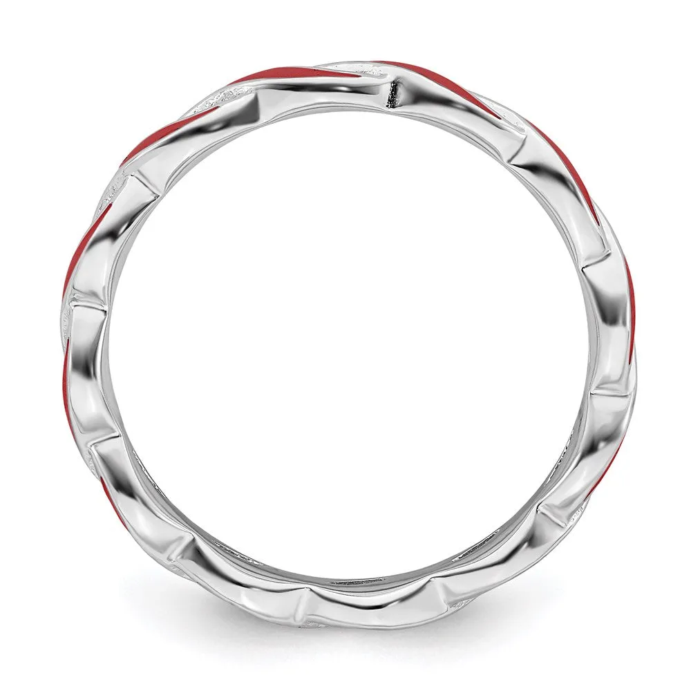 Sterling Silver Stackable Expressions Red Enamel Ring | QSK1509