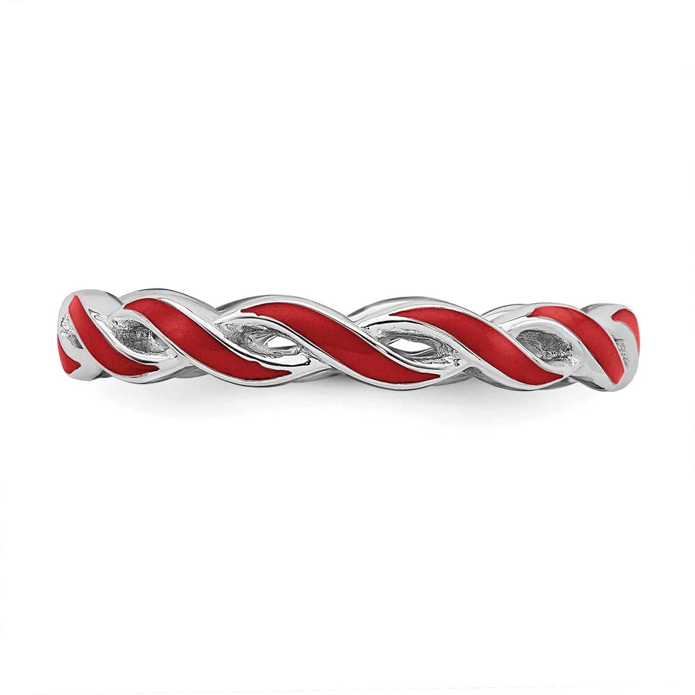 Sterling Silver Stackable Expressions Red Enamel Ring | QSK1509