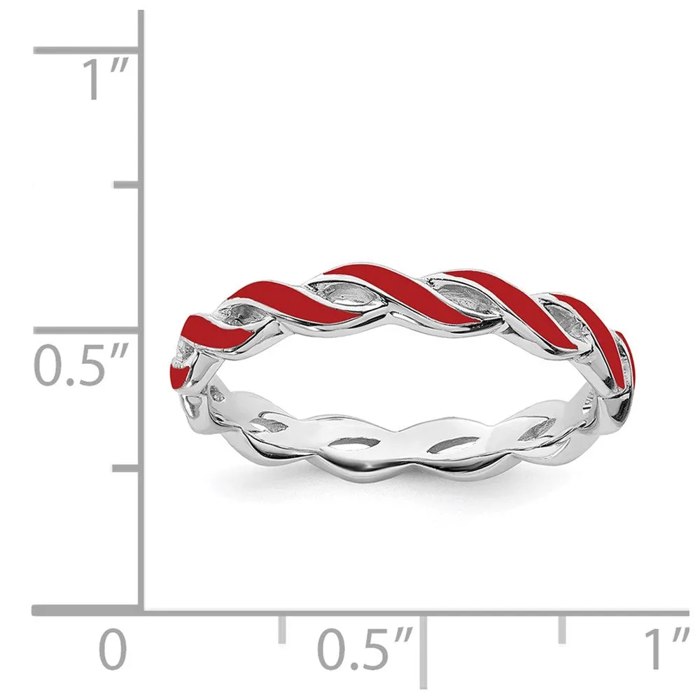 Sterling Silver Stackable Expressions Red Enamel Ring | QSK1509