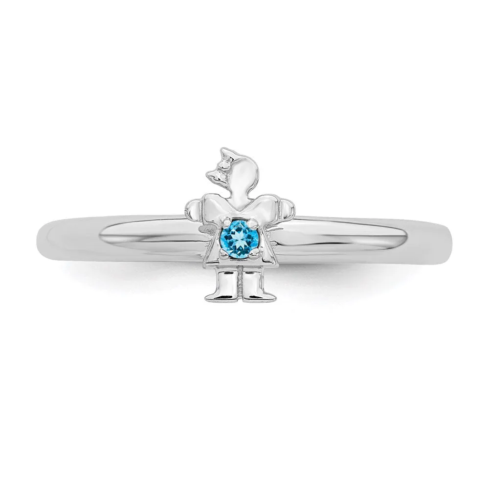Sterling Silver Stackable Expressions Rhodium Blue Topaz Girl Ring | QSK1934
