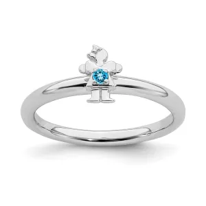 Sterling Silver Stackable Expressions Rhodium Blue Topaz Girl Ring | QSK1934