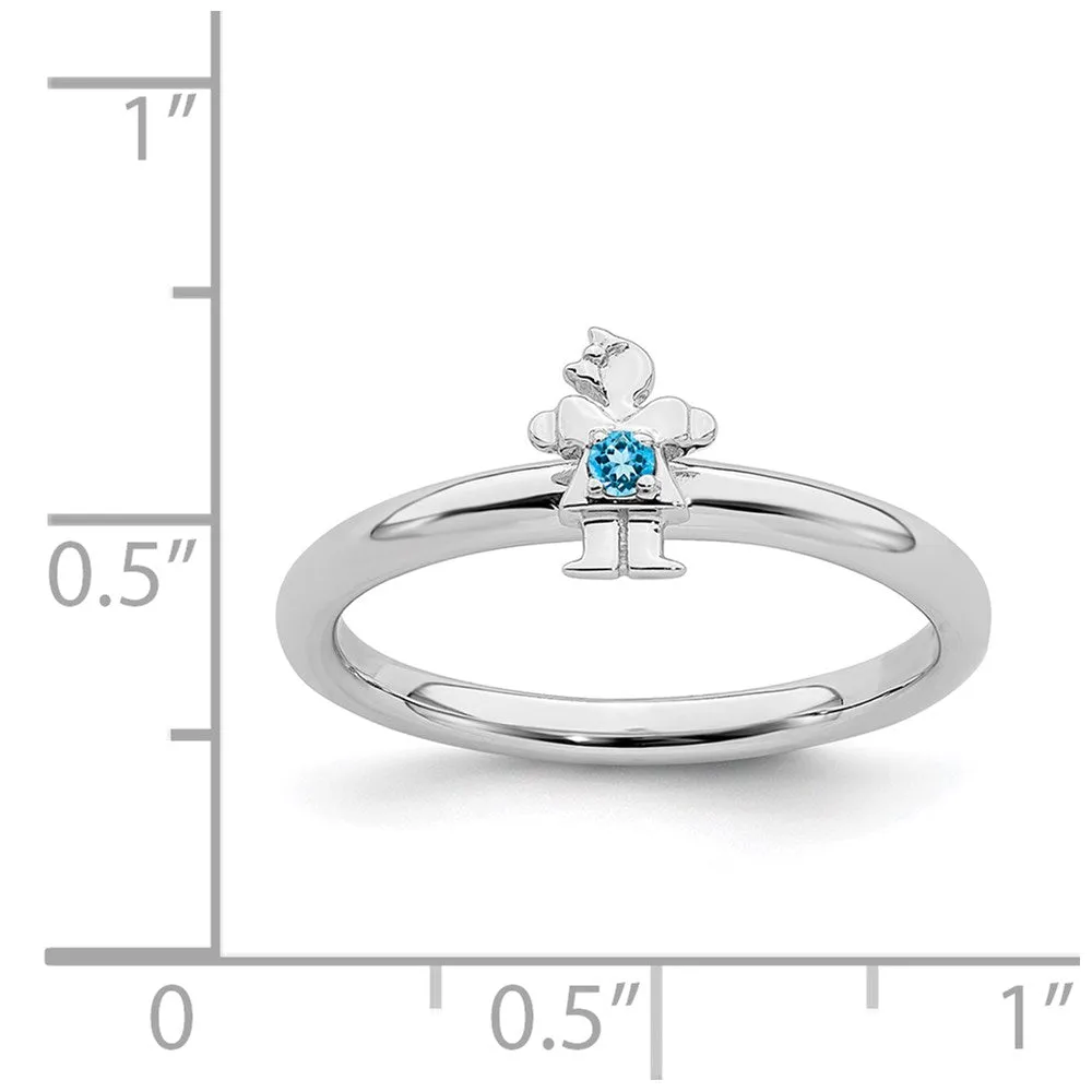 Sterling Silver Stackable Expressions Rhodium Blue Topaz Girl Ring | QSK1934