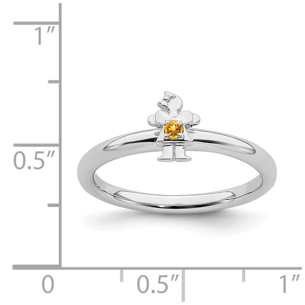 Sterling Silver Stackable Expressions Rhodium Citrine Girl Ring | QSK1933