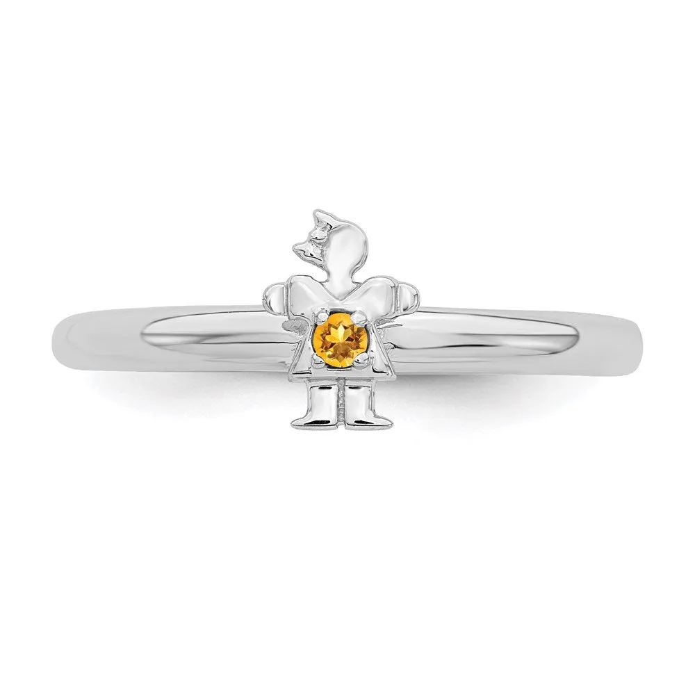 Sterling Silver Stackable Expressions Rhodium Citrine Girl Ring | QSK1933