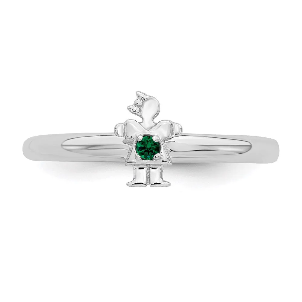 Sterling Silver Stackable Expressions Rhodium Cr. Emerald Girl Ring | QSK1927