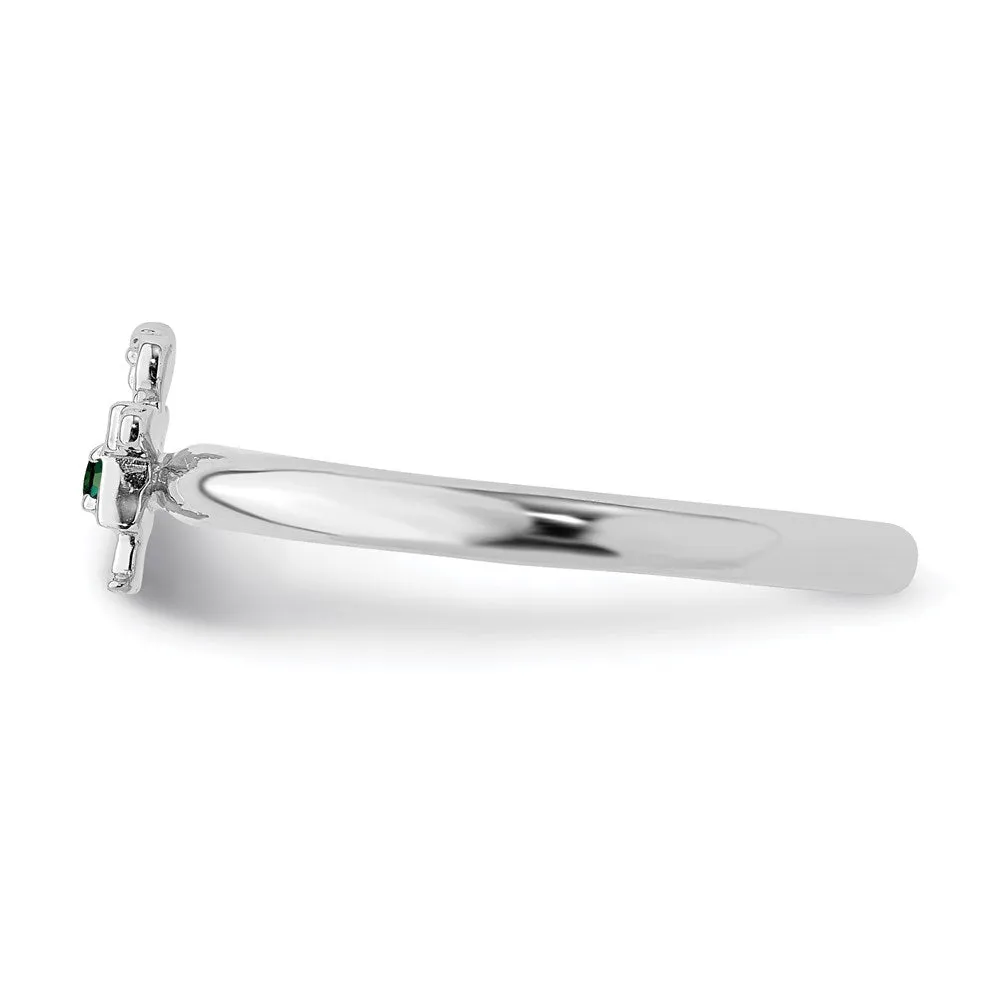 Sterling Silver Stackable Expressions Rhodium Cr. Emerald Girl Ring | QSK1927