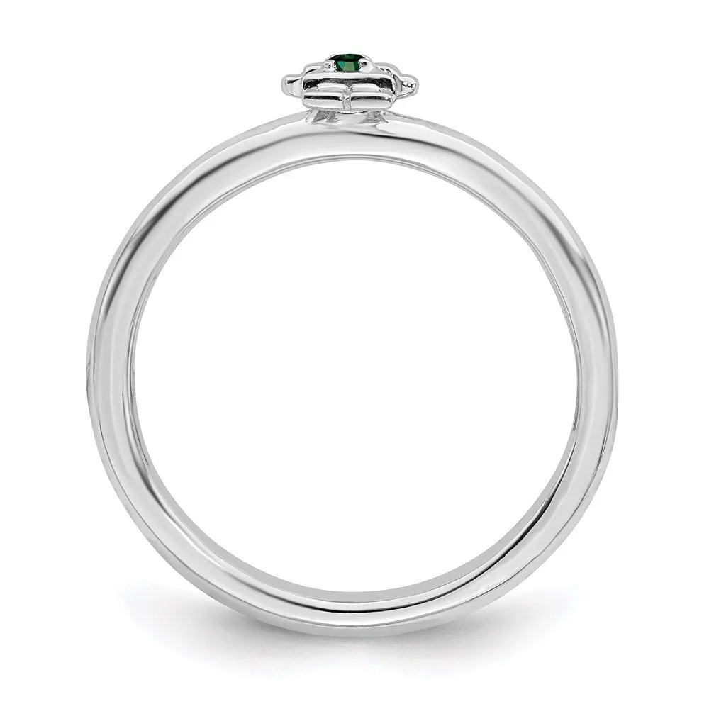 Sterling Silver Stackable Expressions Rhodium Cr. Emerald Girl Ring | QSK1927