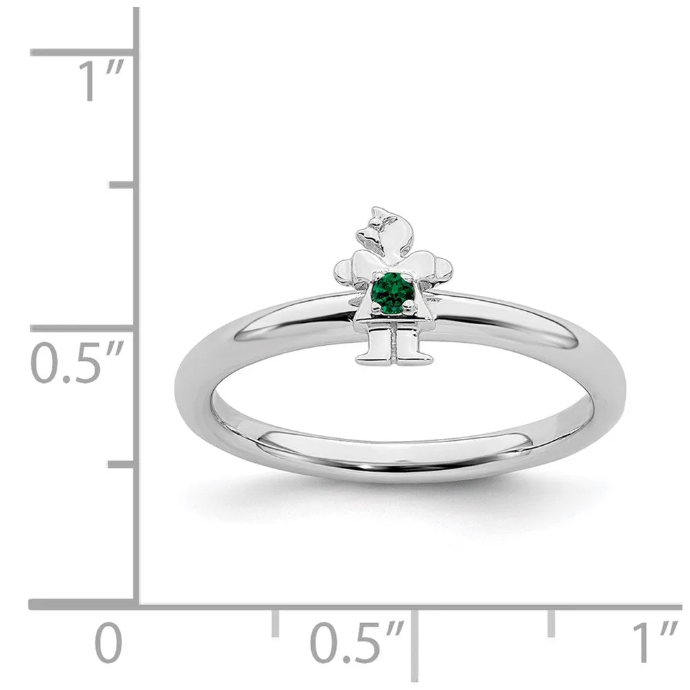 Sterling Silver Stackable Expressions Rhodium Cr. Emerald Girl Ring | QSK1927