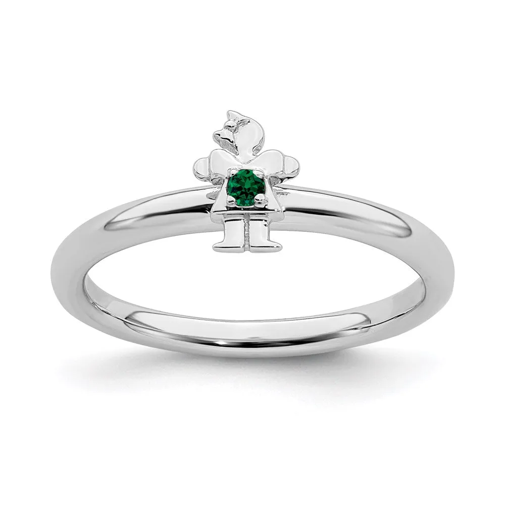 Sterling Silver Stackable Expressions Rhodium Cr. Emerald Girl Ring | QSK1927