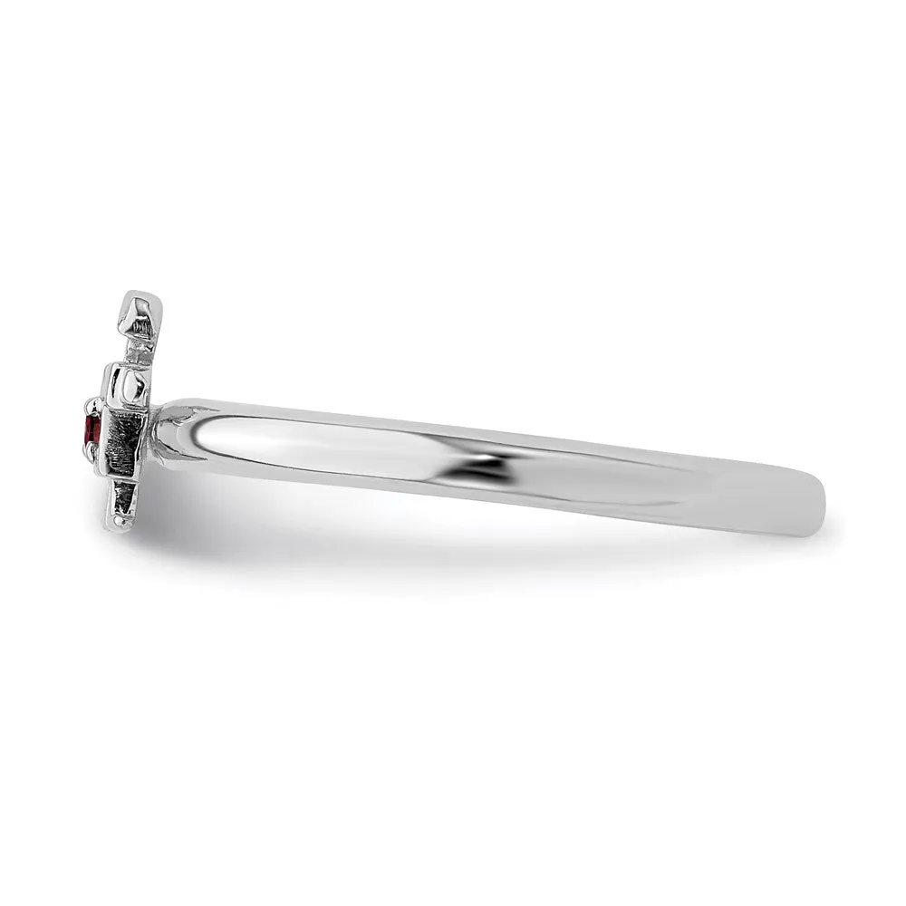 Sterling Silver Stackable Expressions Rhodium Garnet Boy Ring | QSK1911