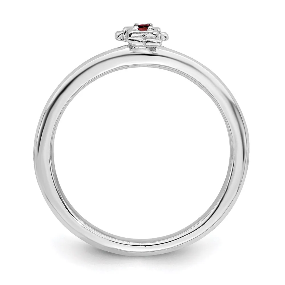 Sterling Silver Stackable Expressions Rhodium Garnet Boy Ring | QSK1911
