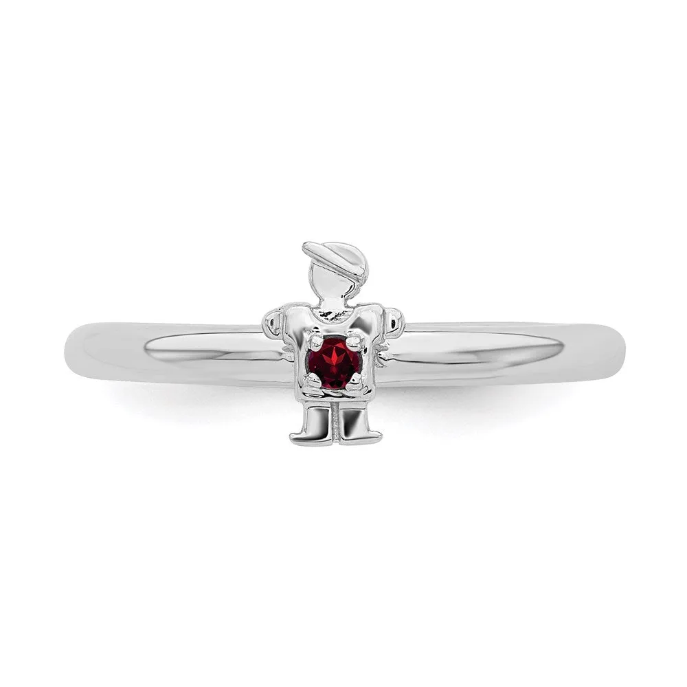 Sterling Silver Stackable Expressions Rhodium Garnet Boy Ring | QSK1911
