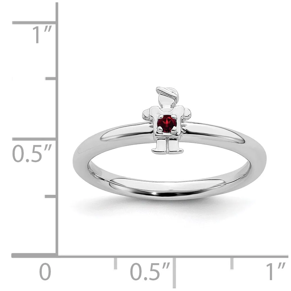 Sterling Silver Stackable Expressions Rhodium Garnet Boy Ring | QSK1911