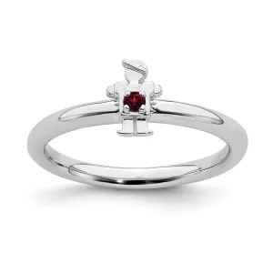 Sterling Silver Stackable Expressions Rhodium Garnet Boy Ring | QSK1911