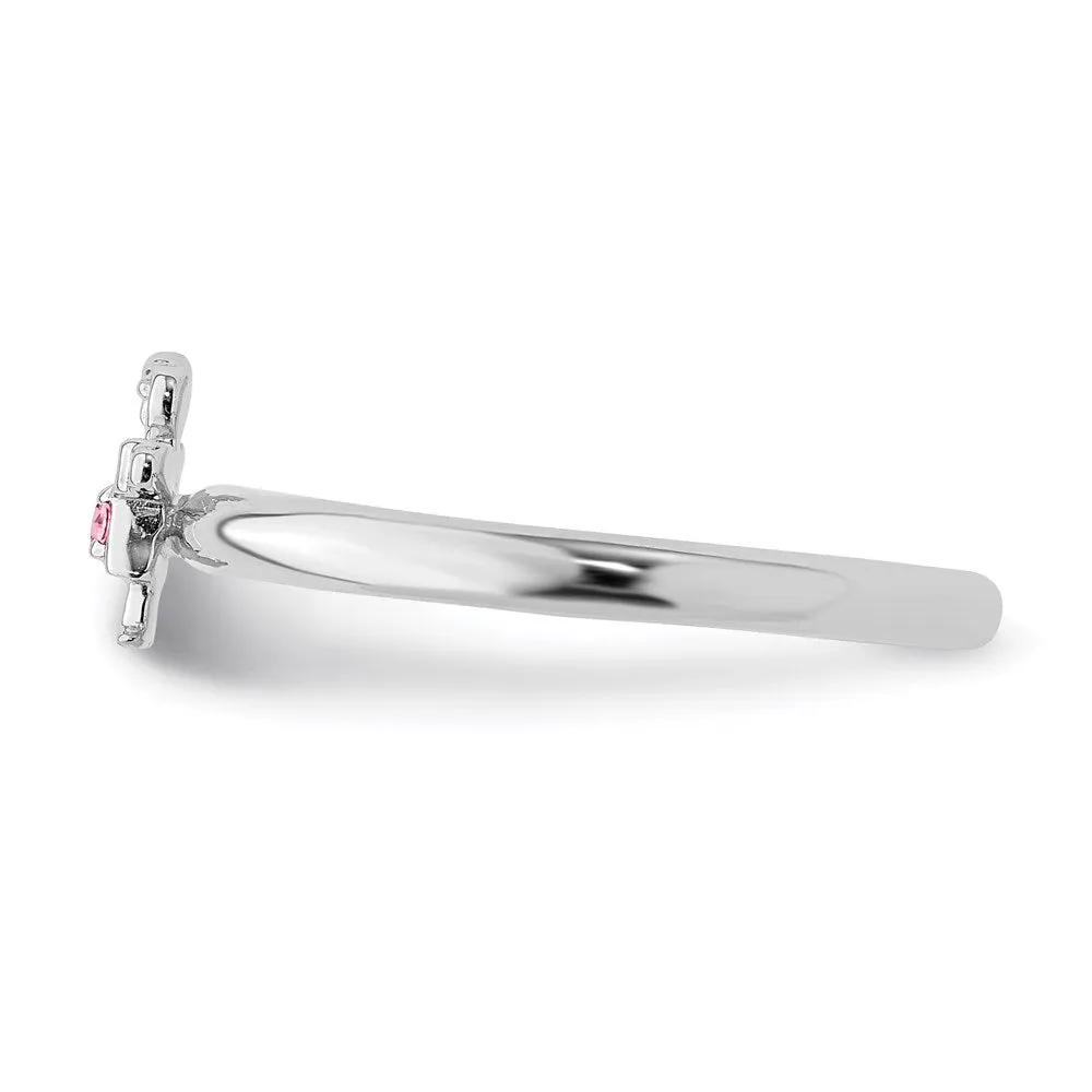 Sterling Silver Stackable Expressions Rhodium Pink Tourmaline Girl Ring | QSK1932
