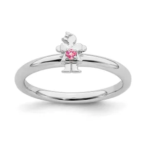 Sterling Silver Stackable Expressions Rhodium Pink Tourmaline Girl Ring | QSK1932