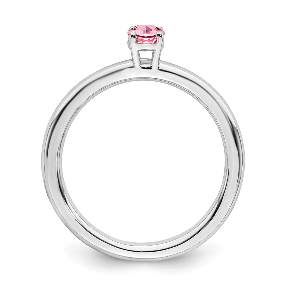 Sterling Silver Stackable Expressions Rhodium Pink Tourmaline Ring | QSK1908