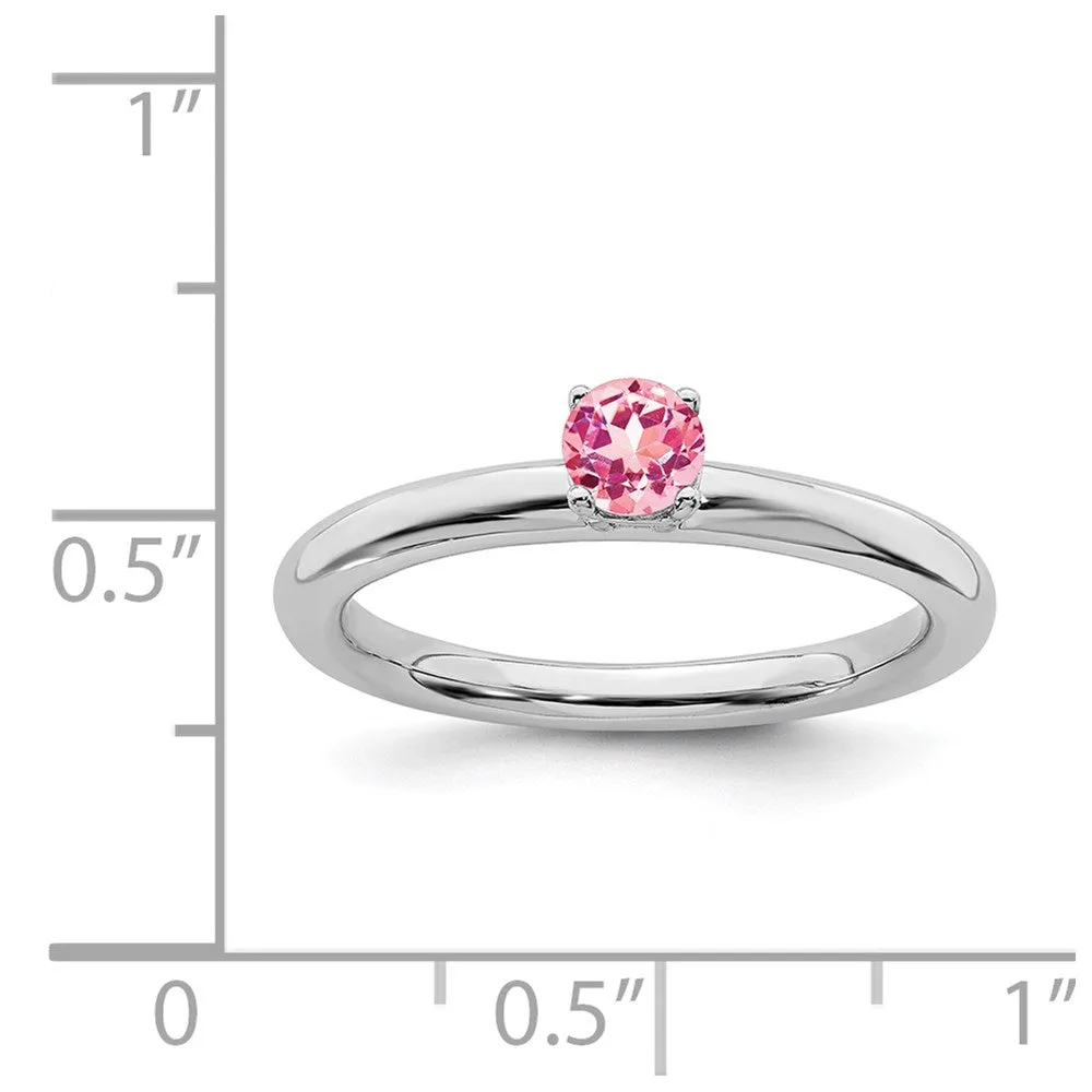 Sterling Silver Stackable Expressions Rhodium Pink Tourmaline Ring | QSK1908