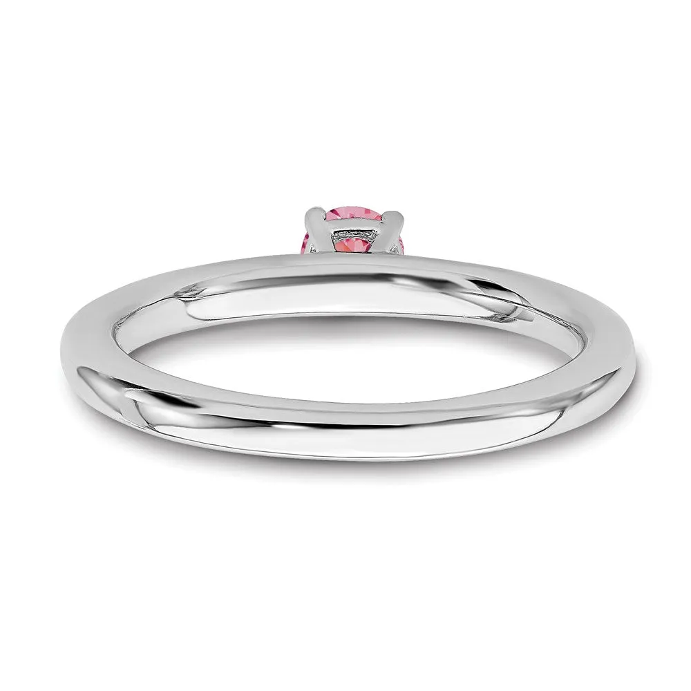 Sterling Silver Stackable Expressions Rhodium Pink Tourmaline Ring | QSK1908