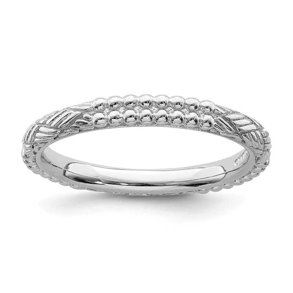 Sterling Silver Stackable Expressions Rhodium-plated Patterned Ring | QSK1561