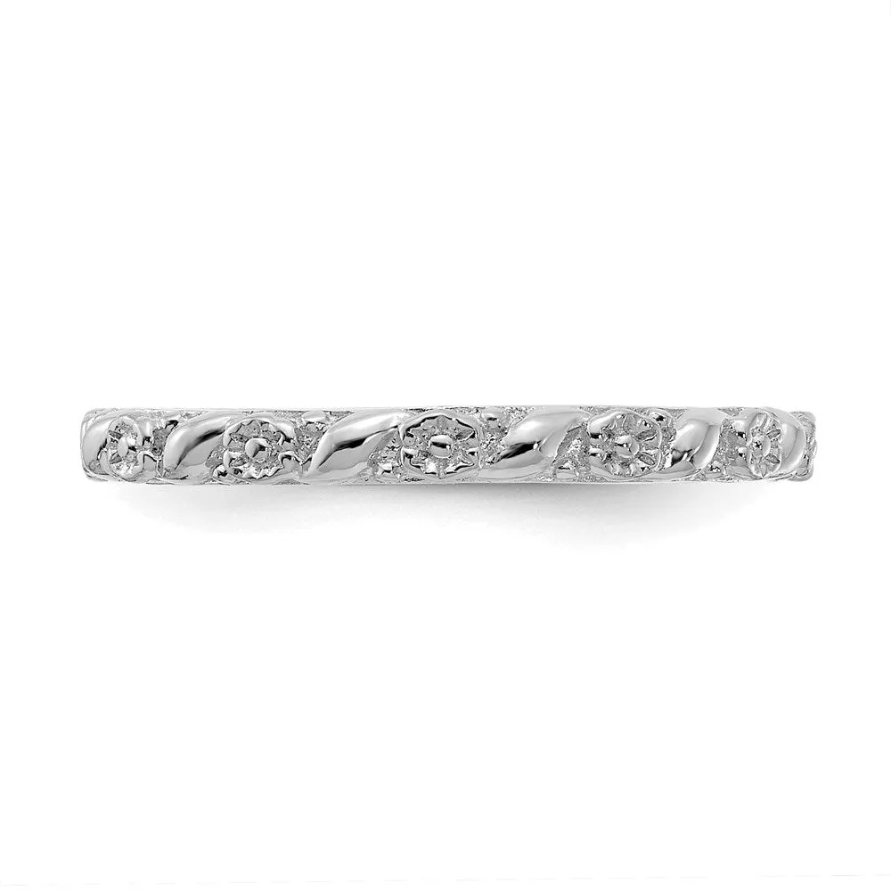 Sterling Silver Stackable Expressions Rhodium-plated Polished Flower Ring | QSK2058