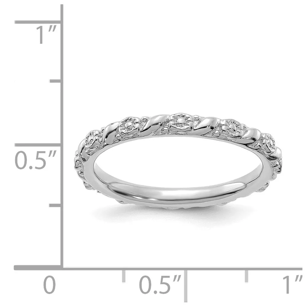 Sterling Silver Stackable Expressions Rhodium-plated Polished Flower Ring | QSK2058